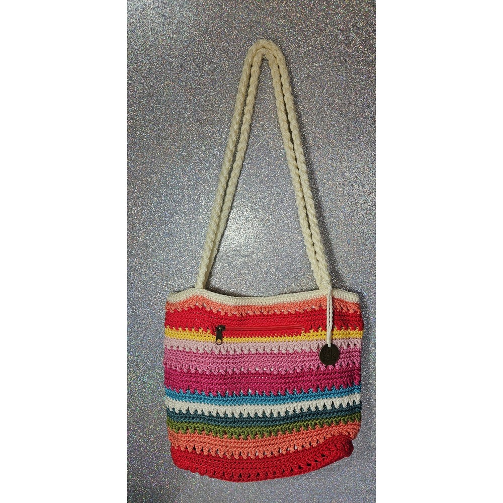 The SAK Lumi Crochet Rainbow Striped Shoulder Crossbody Bag MultiColor Boho Tote
